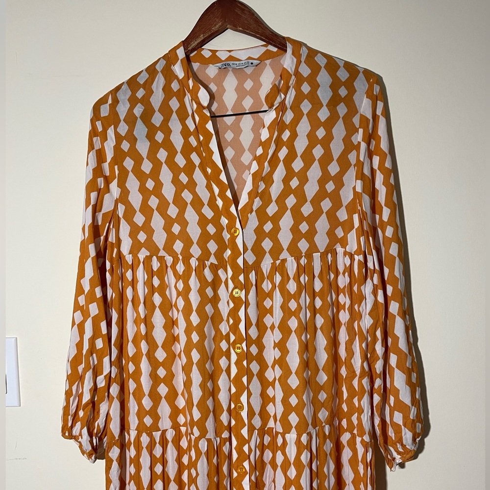 zara  Orange Patterned Maxi Dress - Picture 5 of 9